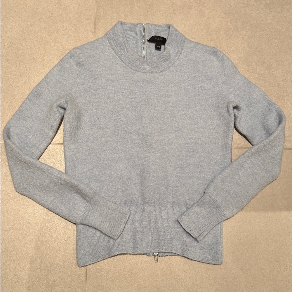 J crew  100% Merino wool sweaters light blue women XXS warm winter back zipper